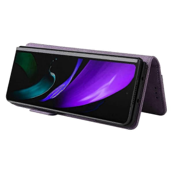 Kompatibel med Galaxy Z Fold2 5G magnetiskt flip-läderfodral med säkert lås Purple