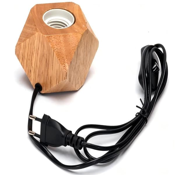 Nordisk Träbordslampa Bas, E27 Sockel, Polygonal Form, Lampa Ingår Ej, Max. 60W