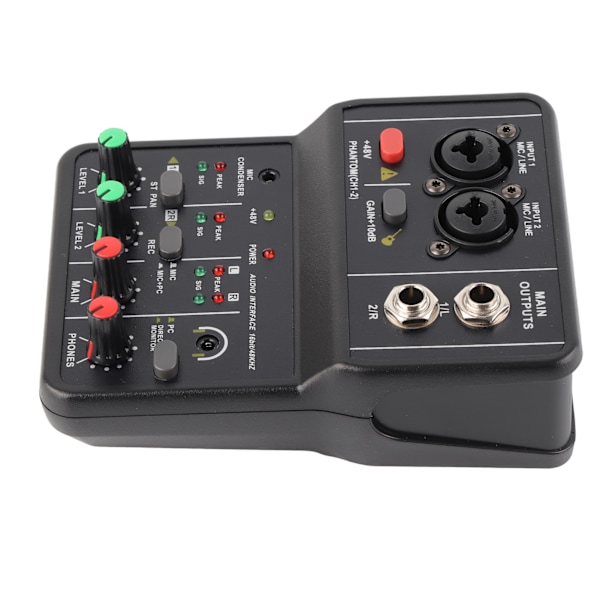 2-kanals lydmixer USB 48V fantomstrøm kompakt lydmixerkonsol til musikoptagelse hjemmekaraoke internetkaraoke