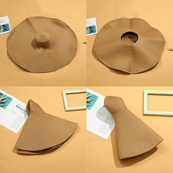 Oversized Strandhatte til Kvinder, Floppy Solhat i Strå, Bredskygget Strandhat i Strå til Kvinder, Pakbar Solbeskyttelseshue til Stranden