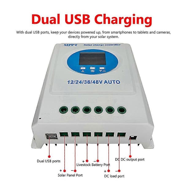 【03】150A MPPT Solar Charge Controller 12V 24V 36V 48V LCD-skærm Batteri Intelligent Regulator med Dobbelt