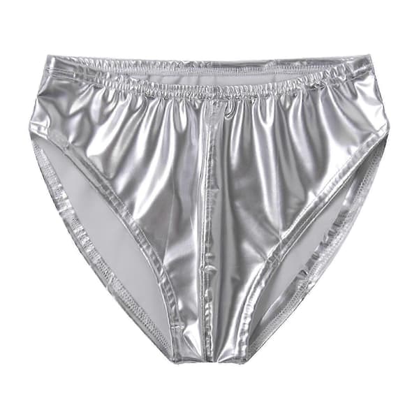 【03】Herre lakunderbukser med wet look og elastisk linning, CJY Sølv Silver 4XL