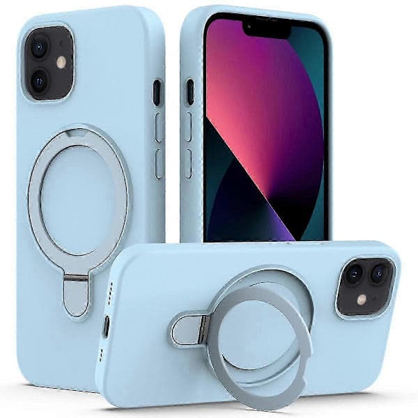 【03】Magnetic Case for iPhone 11 with Ring Stand PC+Silicone Drop-proof Phone Case Sti Style J