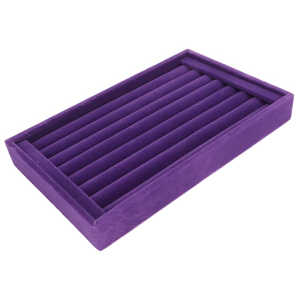 Lilla Velour Ring Organizer 7 Slots Stabelbar Smykkeopbevaringsbakke Øreringe Display Case