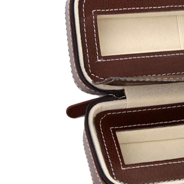 Klockbox Portabel Dragkedja Design Enkel Trendig Klockförvaring Organiserare Klockfodral Brun 2 Fack