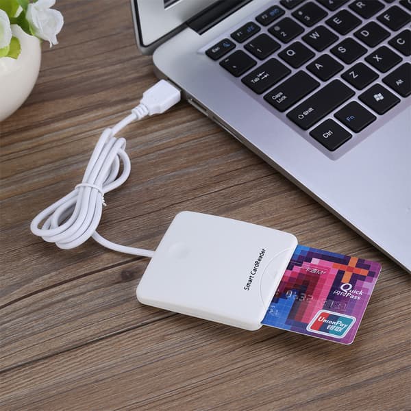 Vit Bärbar USB Full Speed Smart Chip Reader IC Mobil Bank Kreditkorts läsare