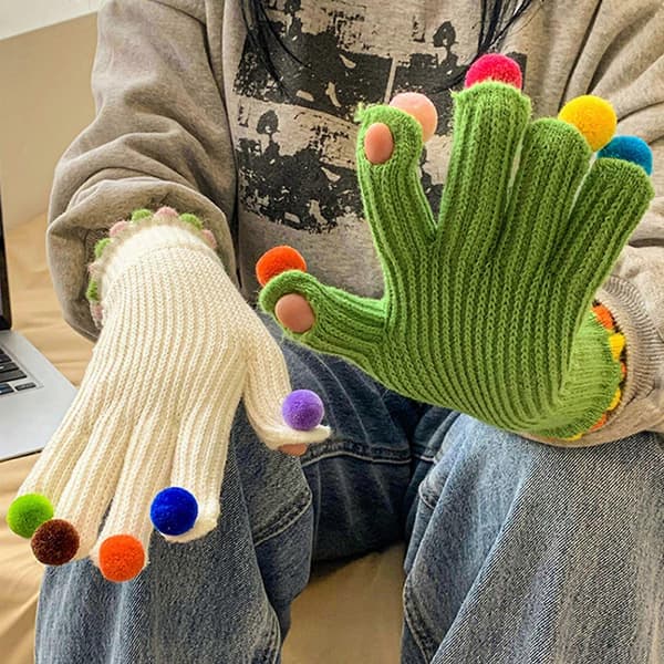 Moderigtige strikkede tykke handsker til mænd og kvinder To-fingers synlige ensfarvede handsker varme efterår vinter elastiske handsker sorte Black