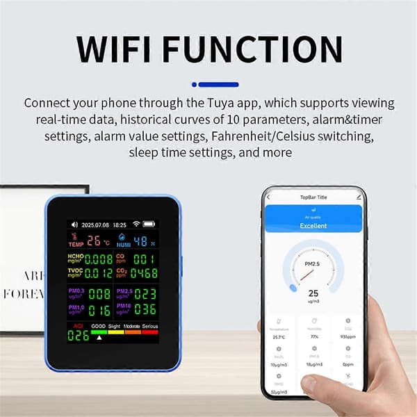 【03】Tuya WiFi 16 i 1 Luftkvalitetsmåler PM2.5 HCHO TVOC CO2 A