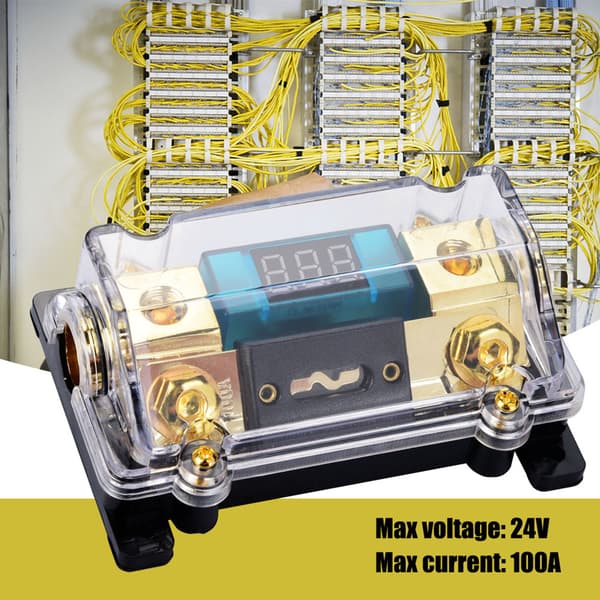 24V 100A Bil Audio Digital Afbryder Sikringsholder Distributionsblok med LCD-display