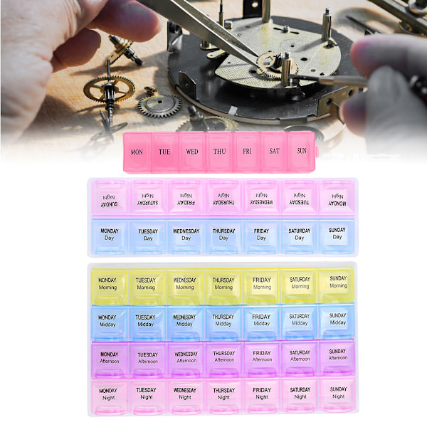 3 stk. Plastik Urdele Opbevaringsboks Organizer Urmager Reparationsværktøj Opbevaringsbakke (2 Farver 7 Gitre 2 Farver 14 Gitre 4 Farver 28 Gitre)
