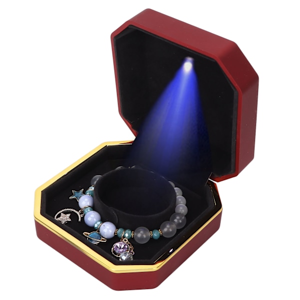 LED Armbånd Opbevaringsboks Bærbar Elegant Smykke Armbånd Display Case Organizer til Bryllupsforslag Rød