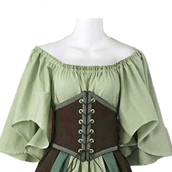Medeltida kläder Damklänningar med kort ärm Gotiska klänningar Retro festklänningar Balklänning Light green S
