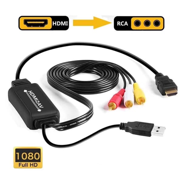 HDMI til AV-konverter, HDMI til AV-adapterkabel, projektor/computer/PS4 til TV/skærm-adapter