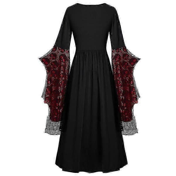 Gotisk Halloweenklänning för damer, lös fest, lång maxiklänning med hög låg fåll Wine Red 4XL