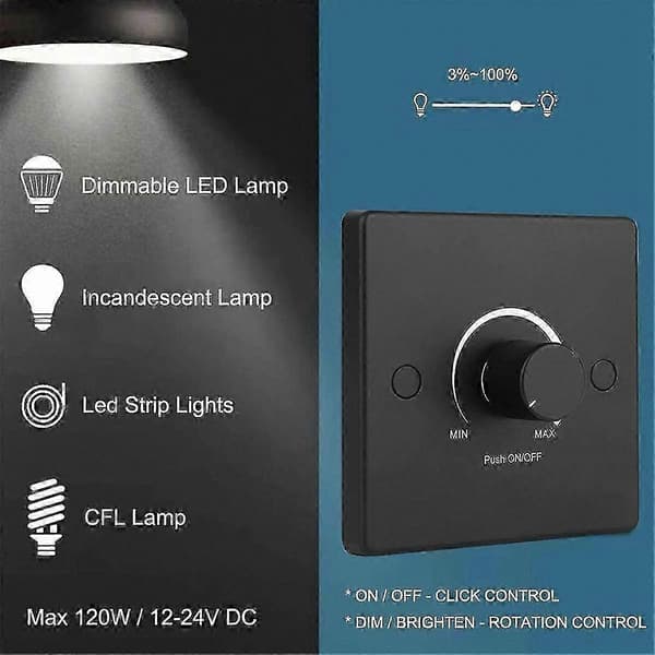 Universal 12-24V PWM-dæmper til autocamperbelysningskontrolpanel Lavspænding 10A dæmpningsløsning Black
