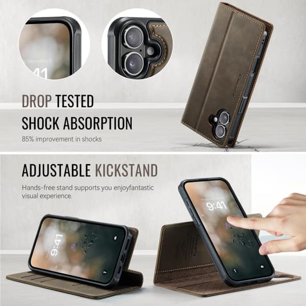 【03】iPhone 17 -nahkakotelo MagSafella ja ID-estolla, irrotettava lompakko Kaffe