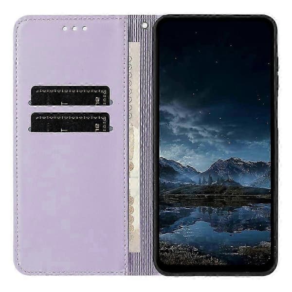 Kompatibelt för Samsung Galaxy A36 5G plånboksfodral med linjepräglad läderficka och stativ Purple
