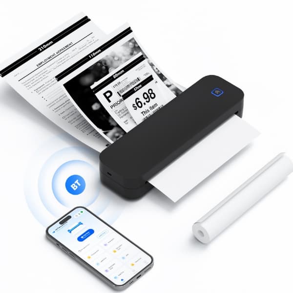 A4 Mini Bærbar Termoprinter - Bluetooth & USB-C, Blækfri Udskrivning, Kompatibel med Smartphones og Computere, D80, sort