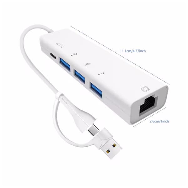 USB2.0- ja Type-C–Ethernet-sovitin, 7-in-1-moniporttikeskitin PD60W/Gigabit RJ45/USB*3- ja Type-C-porteilla