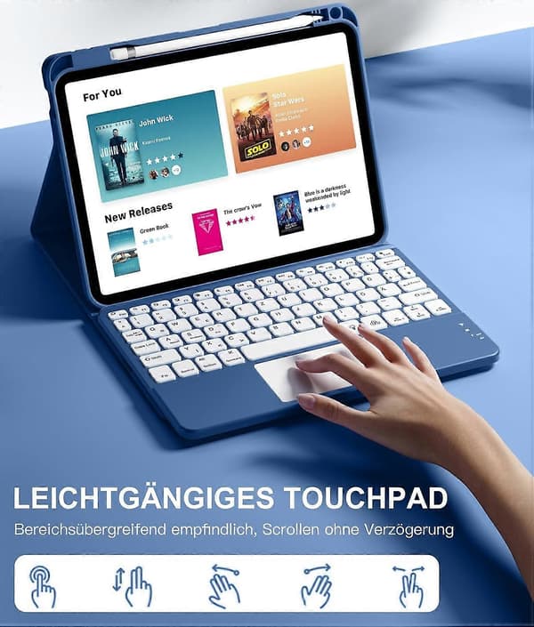 【03】Tastaturcover til iPad 10./11. generation, 11/10,9 tommer, touchpad, baggrundsbelysning, sort