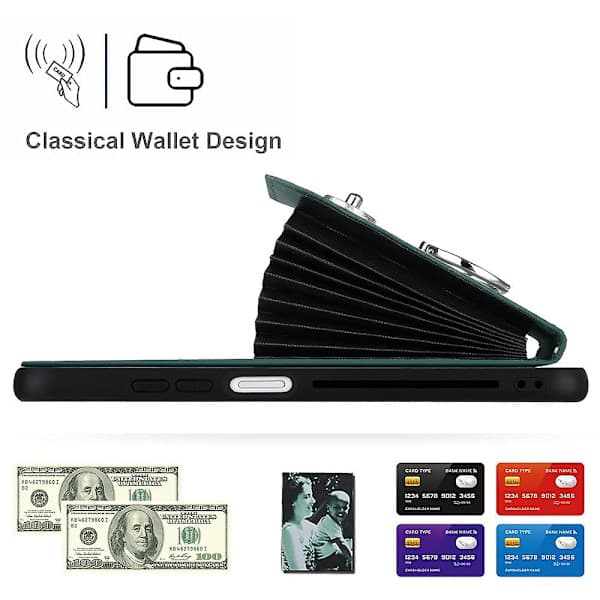 【03】Mobile phone case with card holder (Global communication) for Xiaomi Redmi Note 12 Pro+ 5G (Green)