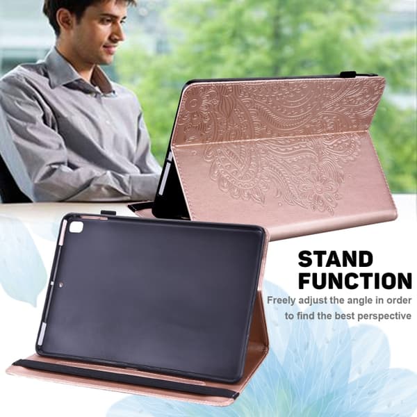 【03】Samsung Galaxy Tab A9+ / A11+ Etui i præget læder med påfuglemønster Roséguld