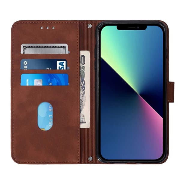 【03】Crossbody 3D-præget Flip Læder Telefonetui, Brun Brown For iPhone 15 Pro Max