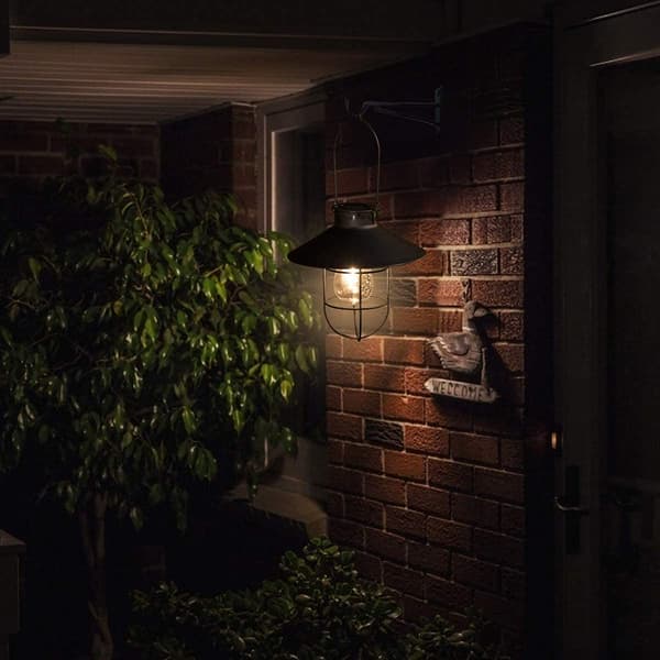【03】Sort solcellelanterne Udendørs solcellelamper Hængende vandtæt til væg, have, terrasse, hegn dekoration
