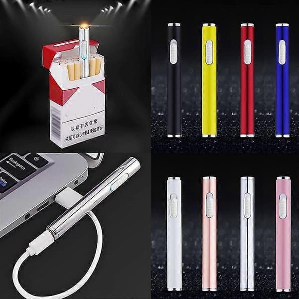 Mini elektrisk USB-cigarettænder slank genopladelig flammeløs vindtæt Silver