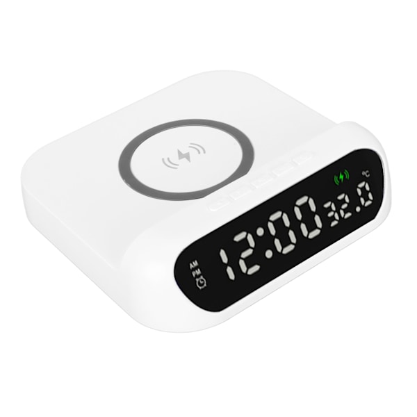 Trådlös Laddare Väckarklocka Multifunktionell Temperaturvisning LED 10W Gradvis Ökning av Alarmvolym Digital Väckarklocka Laddstation Vit