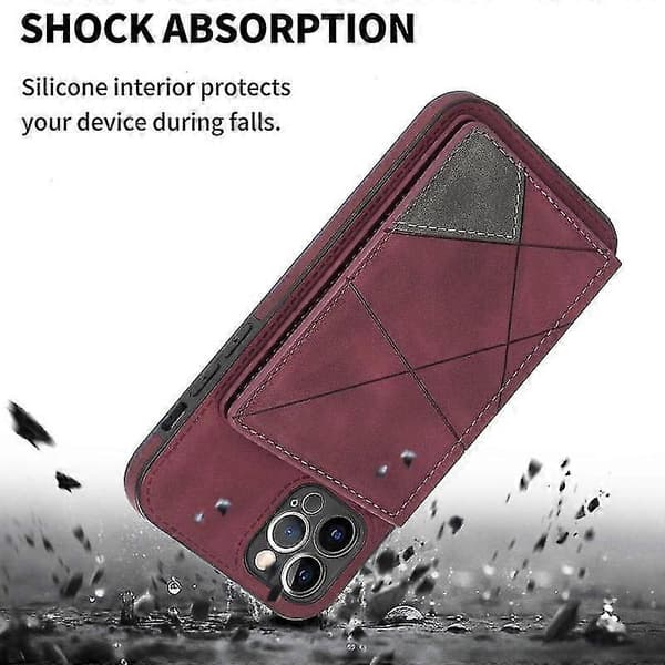 【03】Til kompatibel iPhone 12 Line kortholder telefoncover (vinrød) CJY Wine Red