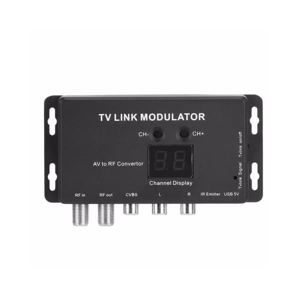 TV Link Modulator, AV til RF-konverter og IR-forlænger med kanaldisplay og USB 5V-interface, infrarød forlænger