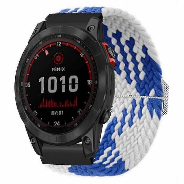 Justerbart sportsarmbånd i nylon med 20 mm PC-stik til aktivitetsmåler Blue White