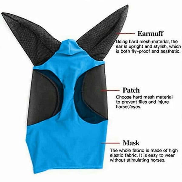 Anti-flugnät hästmask bekväm passform flugmask skyddar ögon och öron