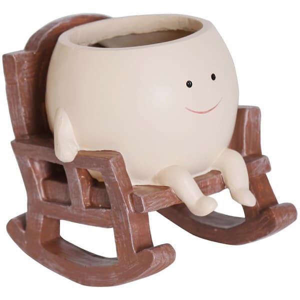 【03】Smiley Face Planter Pot Søde Blomsterpotter i Harpiks, der Sidder i Gyngestole, 100% Ny