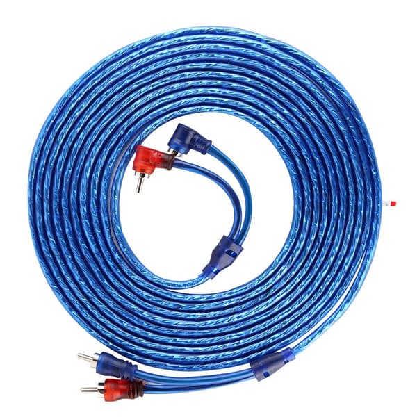 5 Meter AUTO Bil Blå Transparent RCA Audio Interconnect Kabel Ultra Fleksibel