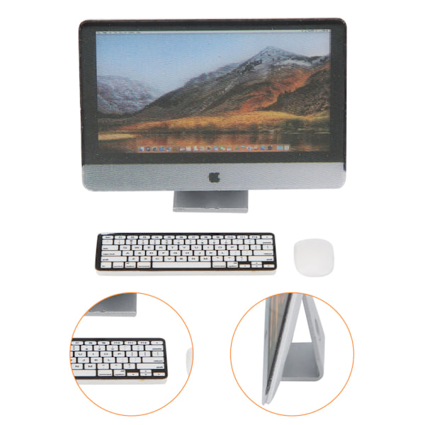 1:12 Miniatur Computer Sæt Skærm Tastatur Mus Simulation Dukkehus Tilbehør Computersæt