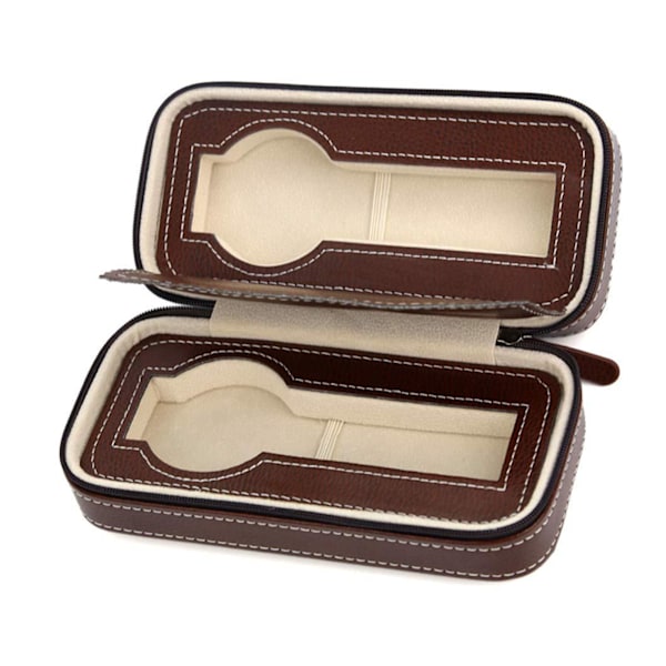 Klockbox Portabel Dragkedja Design Enkel Trendig Klockförvaring Organiserare Klockfodral Brun 2 Fack