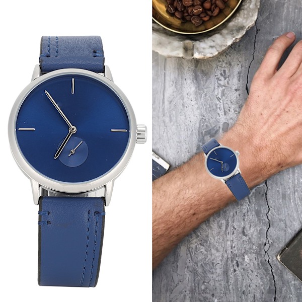 T Winner PU Läderrem Vattentät Mekanisk Herrklocka Armbandsur med Klockbox (Blå Silver)