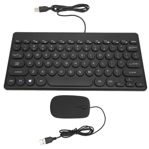 Tastatur og mus-sæt Komfortabel Ergonomi Strømbesparende 78 Taster Rund Tastehætte 4 Museknapper Kablede Computertilbehør Sort