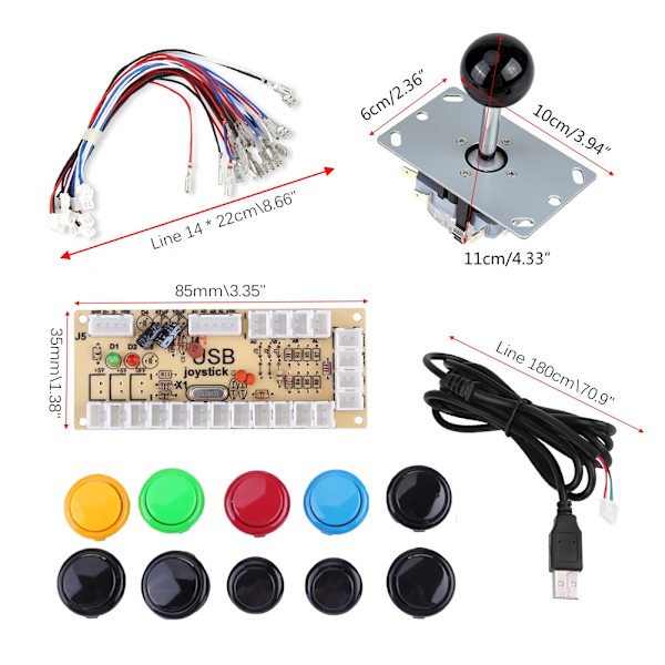Zero Delay Arcade Game DIY Kits Delar 10 Knappar JoyStick USB-kodare för MAME PC