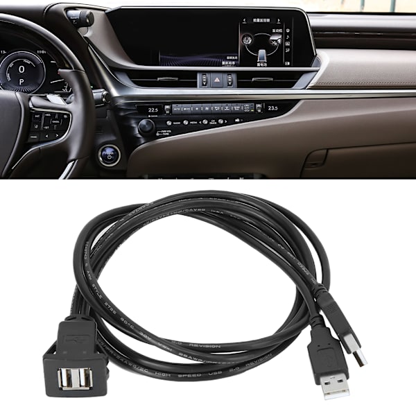 USB 2.0 Forlængerkabel Dobbelt Interface Vandtæt Bil Dataoverførsel Dashboard Adapterledning 2M/6.6ft