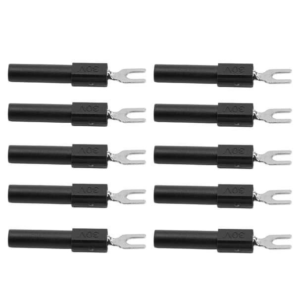10st 4mm Gaffel Spad Kabelförbindare U Typ Elektrisk Krympterminal för Testning Multimeter Svart