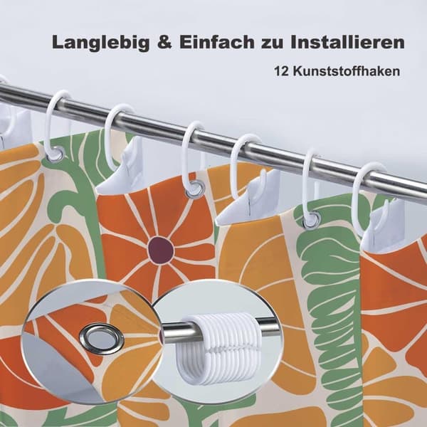 【03】Lollanda Boho Duschdraperi, 180x180 cm, Abstrakt Blommig, Vattentätt Polyester Duschdraperi med 12 Krokar, Modern Digitaltrycksdesign B