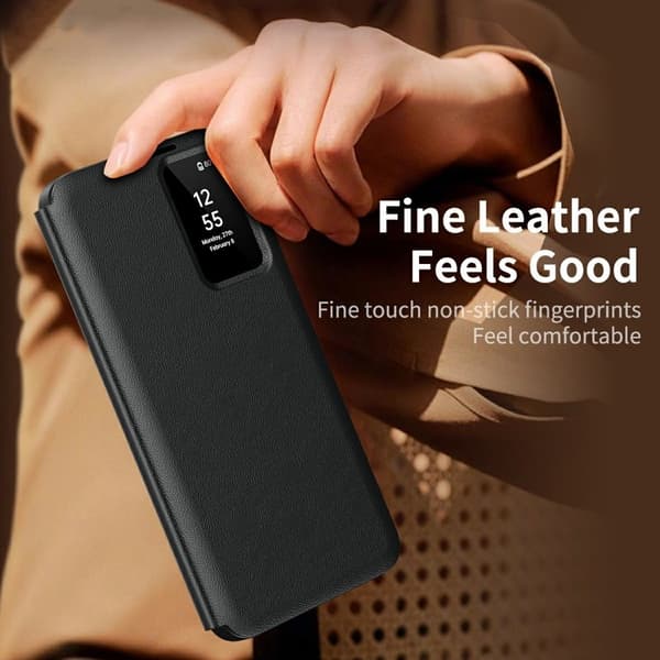【03】Samsung Galaxy S26 Ultra Cover PU Læder Smart View - Sort