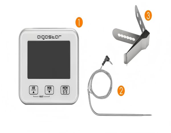 Aigostar Digitalt Madtermometer med Probe, Kødtermometer til Grill og Ovn, med Tidsalarm