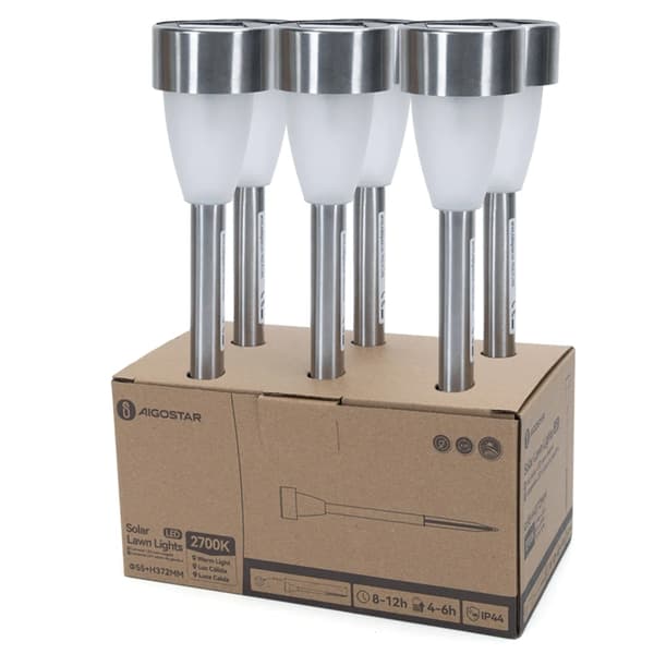 Solcellsdrivna LED-gräsmattelampor – 2700K – Plastmaterial – IP44-klassning – 6-pack
