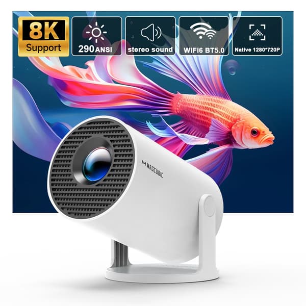 【03】2026 HY300 Pro Smart Android 14 HD-projektor med apps, WiFi og Bluetooth Hvid white