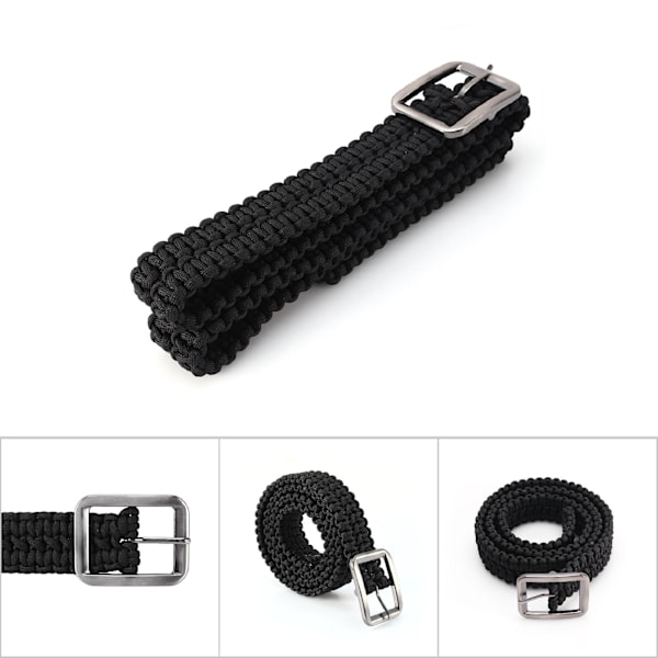 Överlevnads Paracord Bälte 550 Paracord Bälte Utility Bälte Milspec Cord Solid Stålspänne Svart