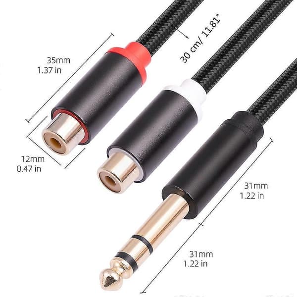 Dobbelt RCA til 6,35 mm adapter splitterkabel forgyldt stikledning
